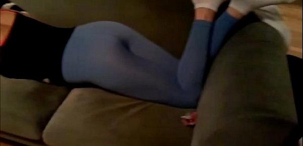  girl in shiny yoga pants